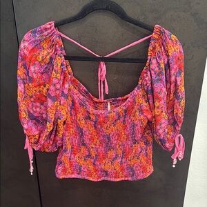 Free People Multicolor Floral Smocked Blouse